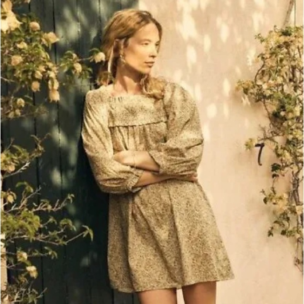 Doen Acton Mini Dress in Green Chive Liberty Print